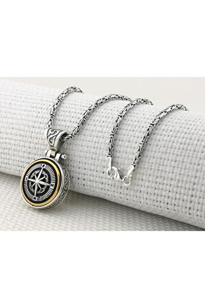 vogutima Ortası Dönen Kral Zincirli 925 Ayar Gümüş Pusula Kolye