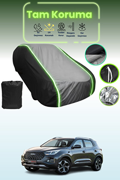 Dokaca Neo غطاء حماية متوافق مع سيارة شيري تيجو 5x باللون الأسود_الرمادي_الأسود النيون قماش مجدّل