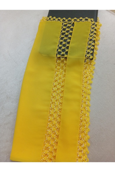 Pervin Ablacım Yellow Crepe Material, 140/60 cm Size, Mevlid Headscarf Is Han...