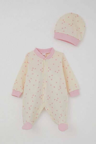 Breeze Baby Girl Booties Romper with Floral Pattern 0-6 Months, Cream