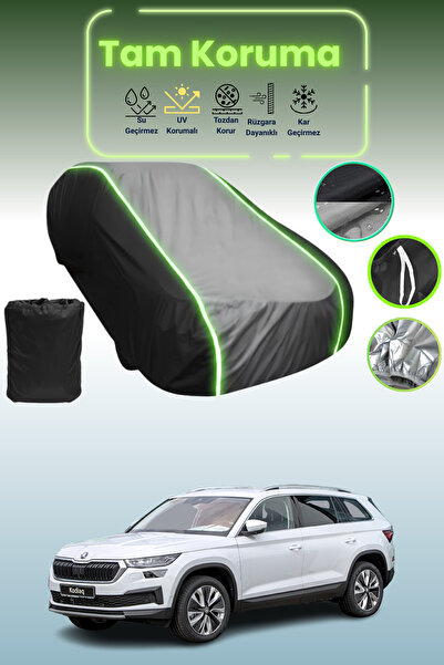 Dokaca Neo غطاء حماية متوافق مع سيارة سكودا كودياك قماش مجدّل باللون الأسود_الرمادي_الأسود النيون