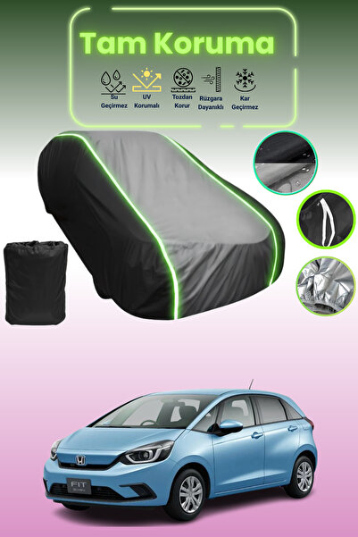 Dokaca Neo غطاء حماية متوافق مع سيارة هوندا فيت قماش مجدّل باللون الأسود_الرمادي_الأسود النيون
