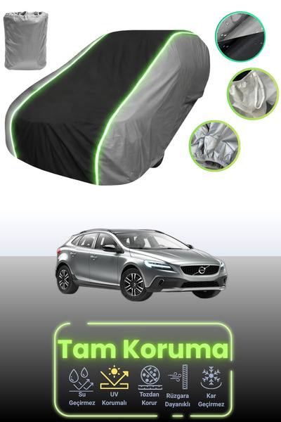 Dokaca Neo غطاء حماية للسيارة باللون الرمادي والأسود والرمادي النيون قماش مجدّل متوافق مع سيارة فولفو V40 كروس كانتري