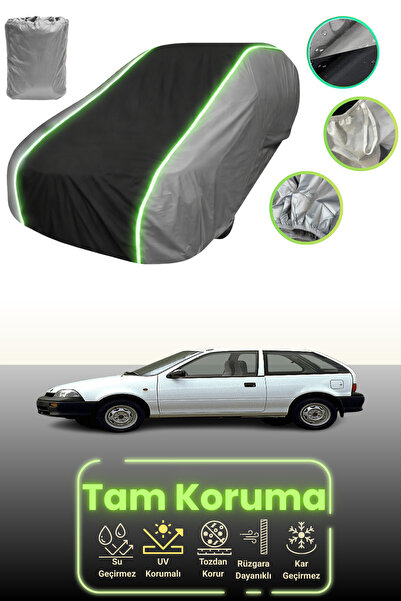 Dokaca Neo غطاء حماية للسيارة باللون الرمادي والأسود والرمادي النيون قماش مجدّل سوزوكي سويفت 3 أبواب 1991 - 1996