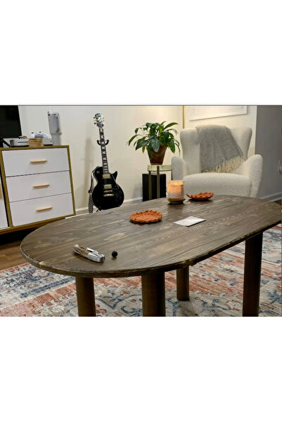 furnirem Masif Çam Ahşap Oval Orta Sehpa | Modern Salon Sehpası | 55x34 cm Ko...