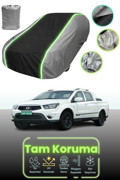 Dokaca Neo غطاء حماية للسيارة باللون الرمادي والأسود والرمادي النيون قماش مجدّل متوافق مع سيارة سانج يونج أكتيون سبورتس