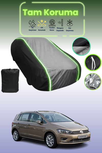 Dokaca Neo غطاء حماية متوافق مع سيارة فولكس فاجن جولف سبورتسفان قماش مجدّل باللون الأسود_الرمادي_الأسود النيون من 2017 إلى 2021