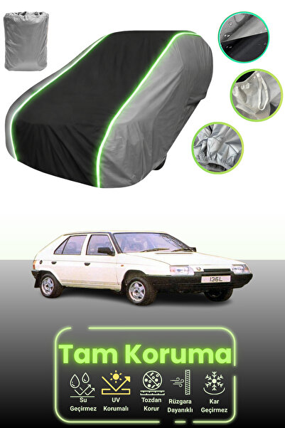 Dokaca Neo غطاء حماية للسيارة باللون الرمادي والأسود والرمادي النيون قماش مجدّل متوافق مع سيارة سكودا فافوريت 1989 - 1995