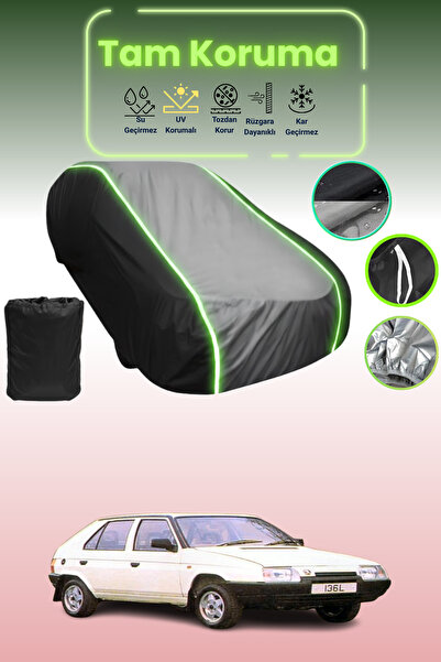 Dokaca Neo غطاء حماية متوافق مع سيارة سكودا فيفوريت قماش مجدّل باللون الأسود_الرمادي_الأسود النيون