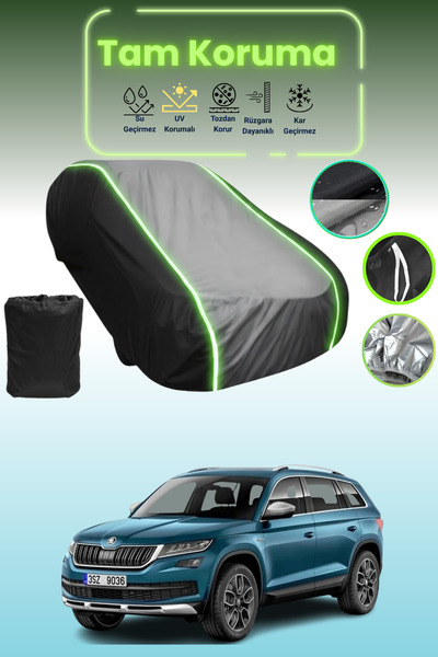 Dokaca Neo غطاء حماية متوافق مع سيارة سكودا كودياك قماش مجدّل سكاوت باللون الأسود_الرمادي_الأسود النيون