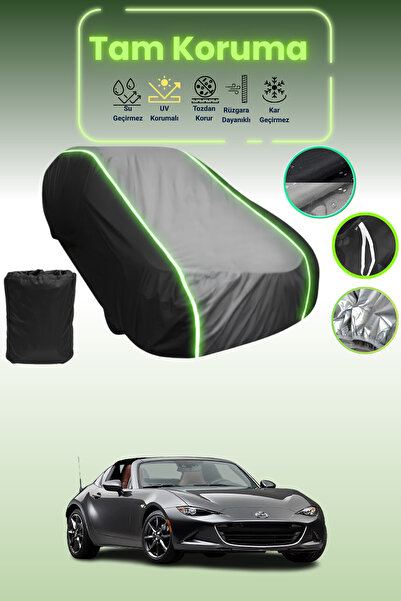 Dokaca Neo غطاء حماية متوافق مع سيارة مازدا Mx-5 / مياتا Rf موديلات قماش مجدّل - 2021 باللون الأسود_الرمادي_الأسود النيون