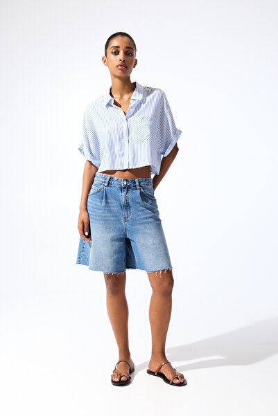 Pull & Bear Çizgili crop gömlek