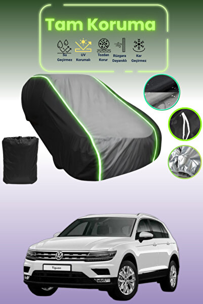 Dokaca Neo غطاء حماية متوافق مع سيارة فولكس فاجن تيجوان 2016 - 2021 باللون الأسود_الرمادي_الأسود النيون قماش مجدّل