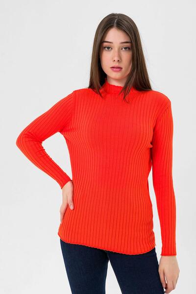 Miss Poem Half Turtleneck Corded Fabric Women's Basic Red Knitwear Sweater