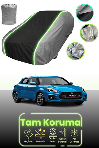 Dokaca Neo غطاء حماية للسيارة باللون الرمادي والأسود والرمادي النيون قماش مجدّل متوافق مع سيارة سوزوكي سويفت سبورت 2017 - 2021