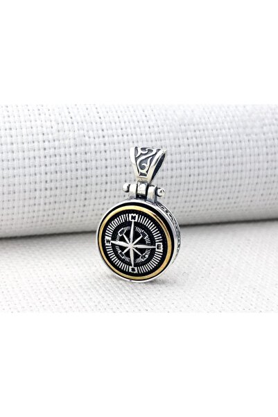 vogutima Ortası Dönen 925 Ayar Gümüş Pusula Kolye Ucu