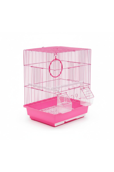 Tofu World Classic Rectangular Metal Bird Cage – 30 x 24 x 38 cm – Includes Perches & Feeders, Pink