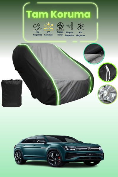 Dokaca Neo غطاء حماية متوافق مع سيارة فولكس فاجن تيرامونت قماش مجدّل باللون الأسود_الرمادي_الأسود النيون