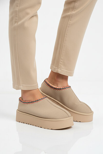 AYAKMOD Beige Fur Lined Women's Casual Shoes U-50 Z