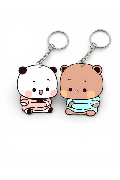 ADA 3D Dudu Bubu Panda Ayıcık Çift Anahtarlık Seti Sevgiliye Özel Hediye Çant...