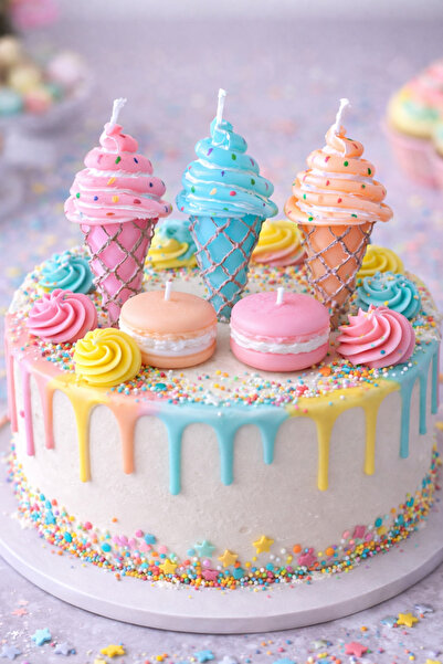 pink&purple desing Doğumgünü,babyshower Pasta Süsleme Mumu 2'li Macaron 3'lü ...