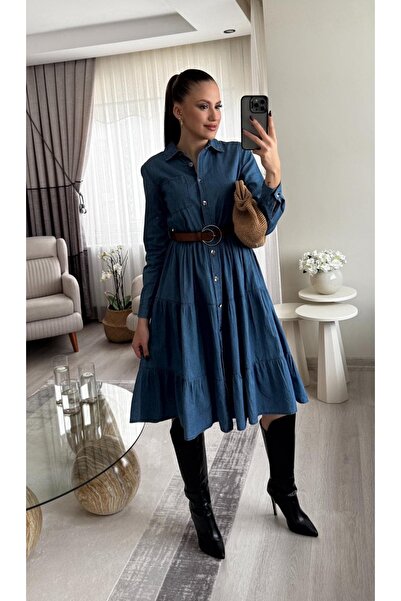 Miasista Pileli Midiboy Kemerli Kot Elbise