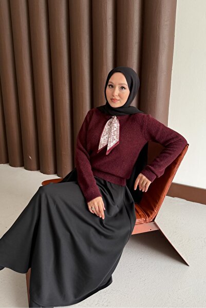 Rimel Moda Espana Şallı Triko Tunik Bordo