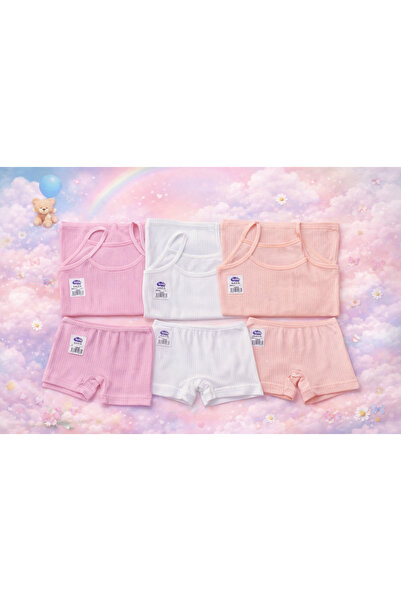 Uğur bebe 3 Pcs Kota Kids Girls' Tank Top & Boxer Set 95% Cotton Ribbed Soft Comfort