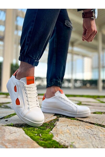 Chekich CH151 - Pantofi pentru bărbați GBT Glasses ALB - PORTOCALIU