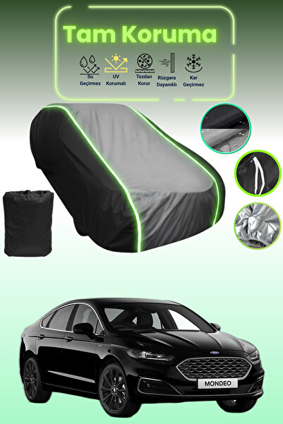 Dokaca Neo غطاء حماية متوافق مع سيارة فورد مونديو قماش مجدّل سيدان باللون الأسود_الرمادي_الأسود النيون