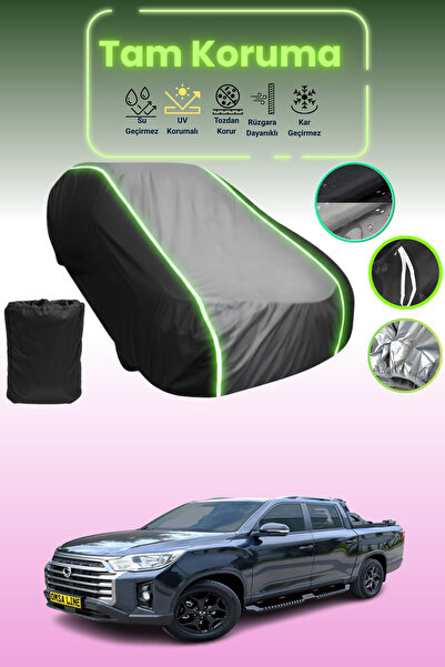 Dokaca Neo غطاء حماية متوافق مع سيارة سانج يونج موسو قماش مجدّل 2018 - 2021 باللون الأسود_الرمادي_الأسود النيون