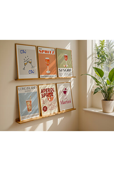 SAB Design Kokteyl Serisi Çerçeveli 6 Adet Estetik Ahşap Görünüm Çerçeveli De...