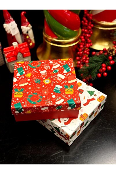 KOLİX 2-Piece Christmas Gift Box 20X20 cm Gift Package Grinding Box Snowman Decorative Box