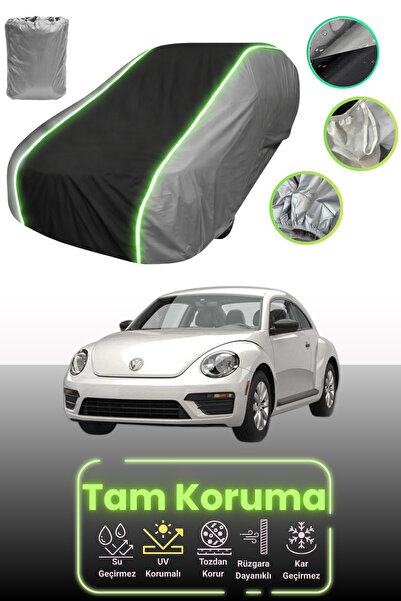 Dokaca Neo غطاء حماية للسيارة باللون الرمادي والأسود والرمادي النيون قماش مجدّل متوافق مع سيارة فولكس فاجن نيو بيتل