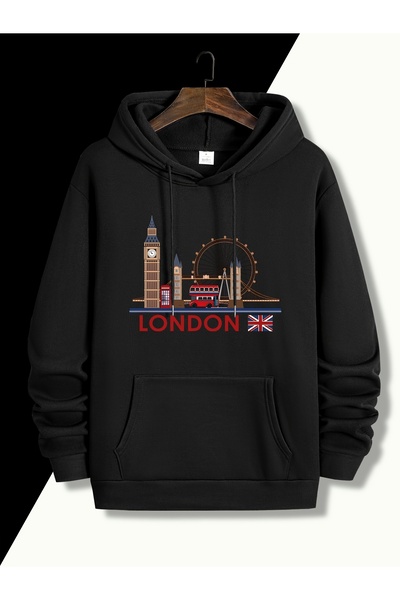 PENTHİLUS Unisex London Printed 3 Thread K Hooded Sweatshirt