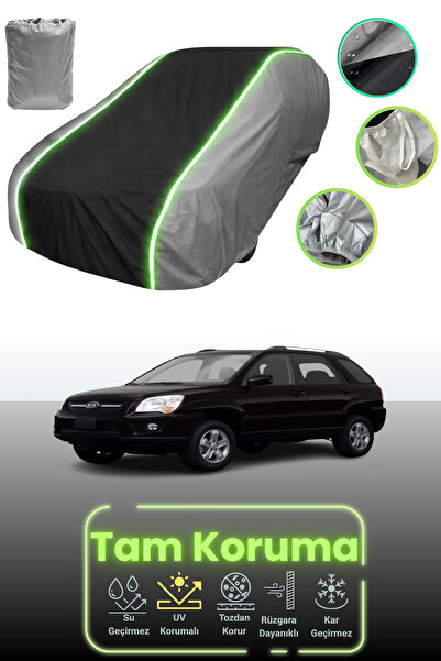 Dokaca Neo غطاء حماية للسيارة باللون الرمادي والأسود والرمادي النيون قماش مجدّل متوافق مع سيارة كيا سبورتاج 2008 - 2010