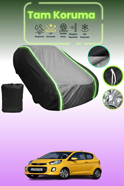 Dokaca Neo غطاء حماية متوافق مع سيارة كيا بيكانتو قماش مجدّل ذات 3 أبواب من 2015 إلى 2017 باللون الأسود_الرمادي_الأسود النيون