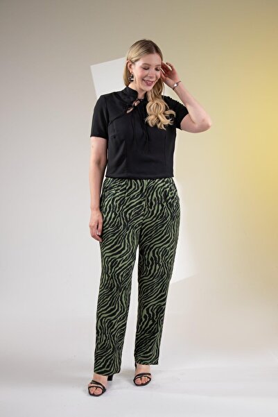 Roxxlen 1122597 Pantaloni de damă cu model kaki, mărime mare