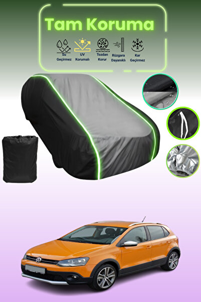 Dokaca Neo غطاء حماية متوافق مع سيارة فولكس فاجن كروس بولو 2010 - 2021 باللون الأسود_الرمادي_الأسود النيون قماش مجدّل