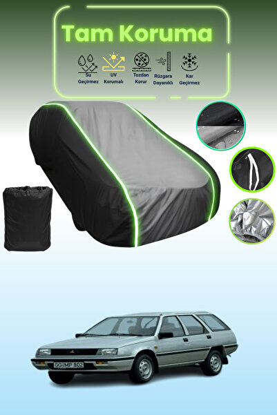 Dokaca Neo غطاء حماية متوافق مع سيارة ميتسوبيشي لانسر كومبي قماش مجدّل من 1989 إلى 1992 باللون الأسود_الرمادي_الأسود النيون