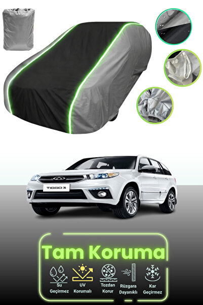 Dokaca Neo غطاء حماية للسيارة باللون الرمادي والأسود والرمادي النيون قماش مجدّل متوافق مع سيارة شيري تيجو 3