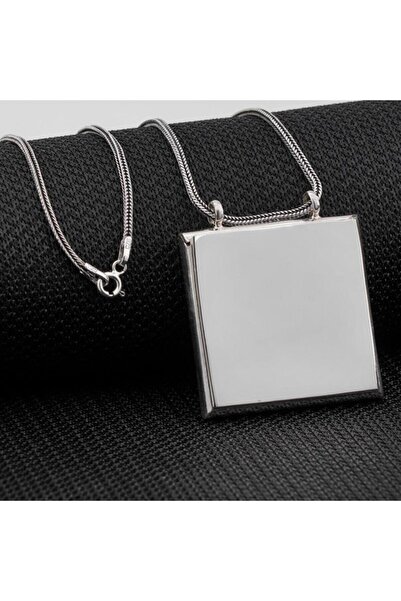 vogutima Düz Kare Parlak Gümüş Cevşen Muska Kabı Kolye