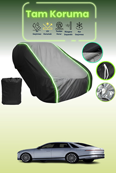 Dokaca Neo غطاء حماية متوافق مع سيارة هيونداي جرانديور/أزيرا قماش مجدّل باللون الأسود_الرمادي_الأسود النيون