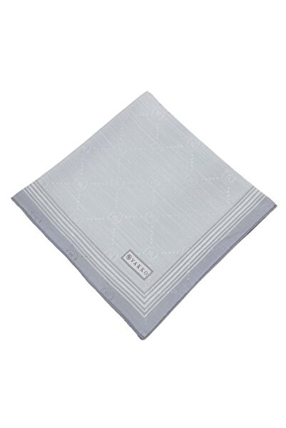 Vakko Cotton Silk Scarf - Monogram with Border - Silver Blue