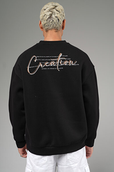 Butik Trend Biz Oversized Crew Neck Embroidered Men's Sweatshirt
