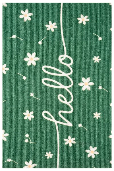 VİTALİHOME Charm Green White Hello Doormat Outdoor Door Mat Bristle Front Door Mat 2007