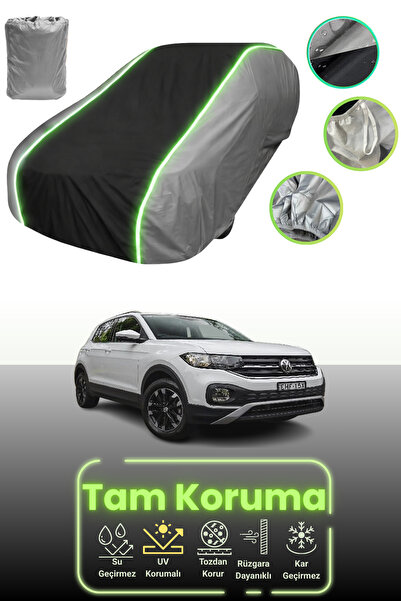 Dokaca Neo غطاء حماية للسيارة باللون الرمادي والأسود والرمادي النيون قماش مجدّل متوافق مع فولكس فاجن تي-كروس 2018 - 2021