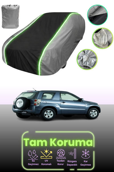 Dokaca Neo غطاء حماية متوافق مع سيارة سوزوكي إسكودو / فيتارا قماش مجدّل ذات الثلاثة أبواب من 2005 إلى 2021 باللون الرمادي والأسود والرمادي النيون