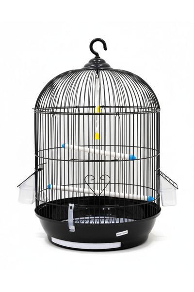 Tofu World فيلا طيور معدنية دائرية فاخرة - قفص معلق 54 سم مع أرجوحة وملحقات، أسود