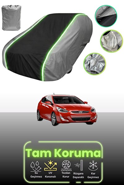 Dokaca Neo غطاء حماية للسيارة باللون الرمادي والأسود والرمادي النيون قماش مجدّل متوافق مع سيارة هيونداي أكسنت 4 هاتشباك